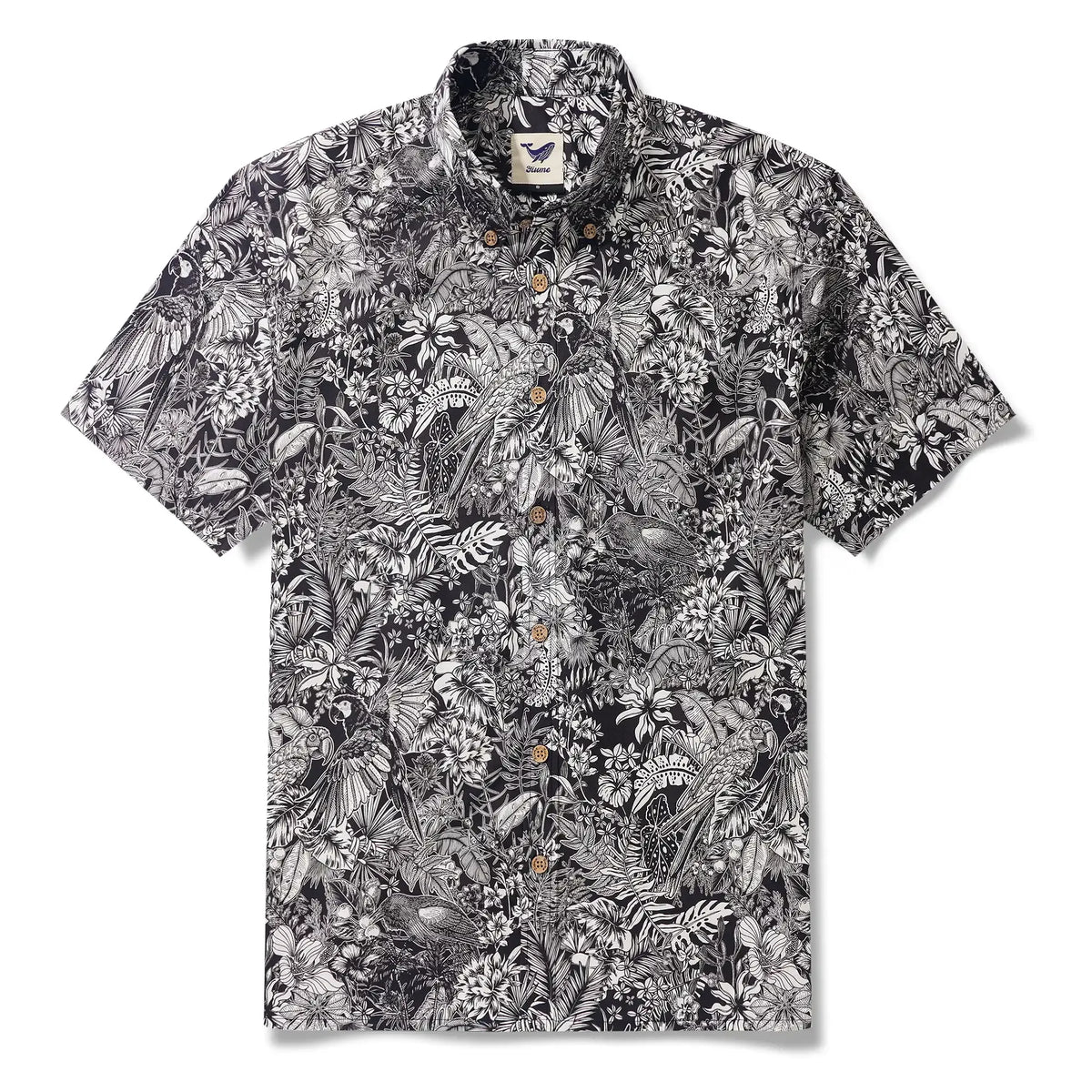 Men's Hawaiian Shirt Short Sleeve Button-down 100% Cotton White Aloha Monochrome Tropical Jungle Charm By Cigar