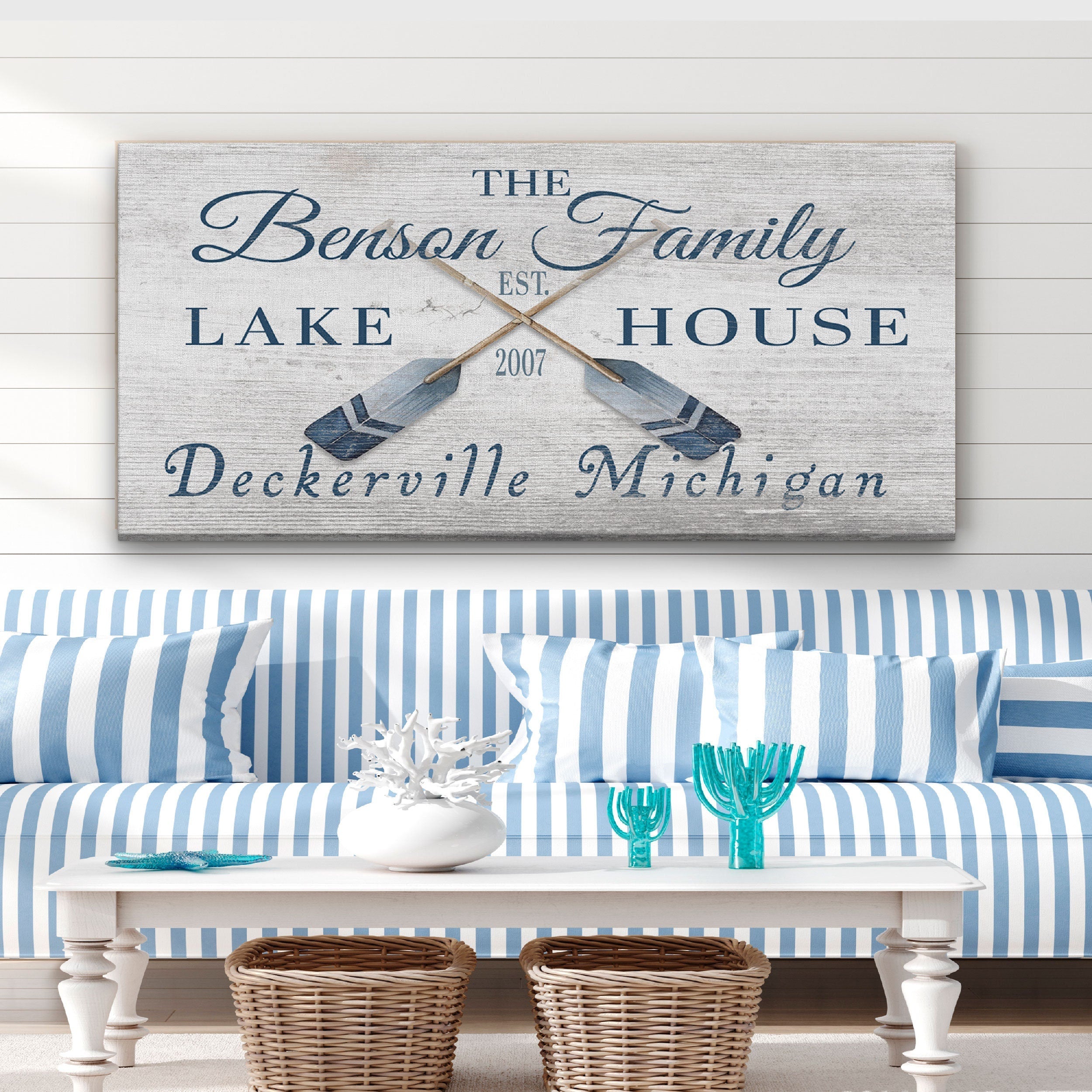 Longitude Latitude Personalized Coordinates Sign, With, Rustic Oars Paddles
