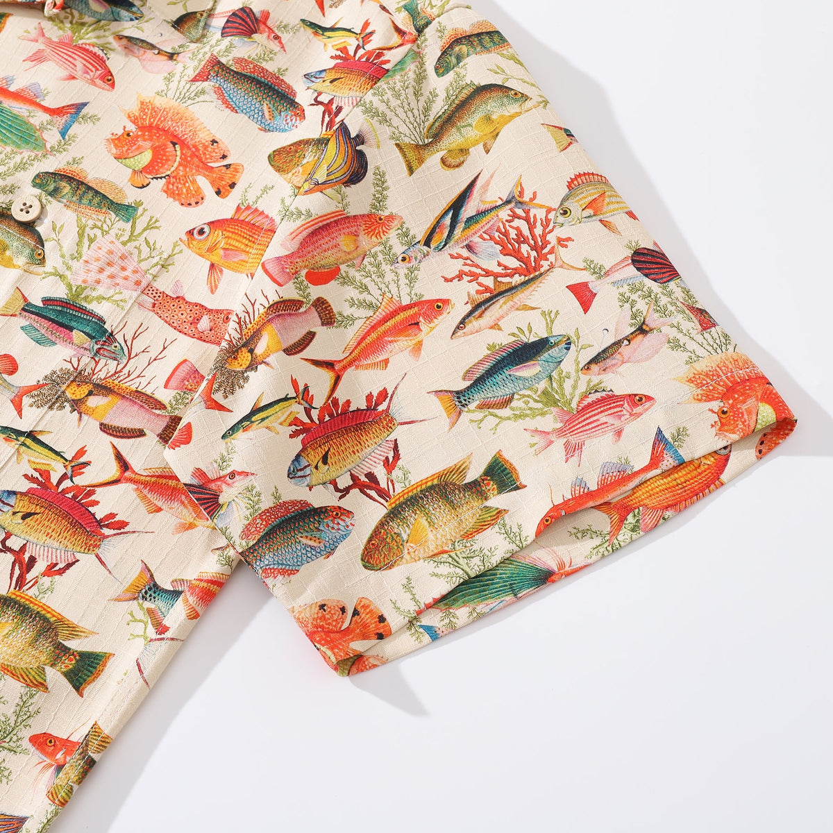 100% Silk Men's Hawaiian Shirt Sea Ocean Fish Print Camp collar Short Sleeve Aloha Shirt By Amy