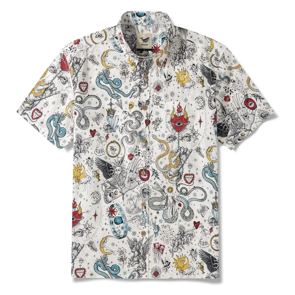 Valentine's Day Gift Men's Hawaiian Shirt Short Sleeve Button-down 100% Cotton White Aloha The Gentle Embrace Of Paradise Unburned By DUDU