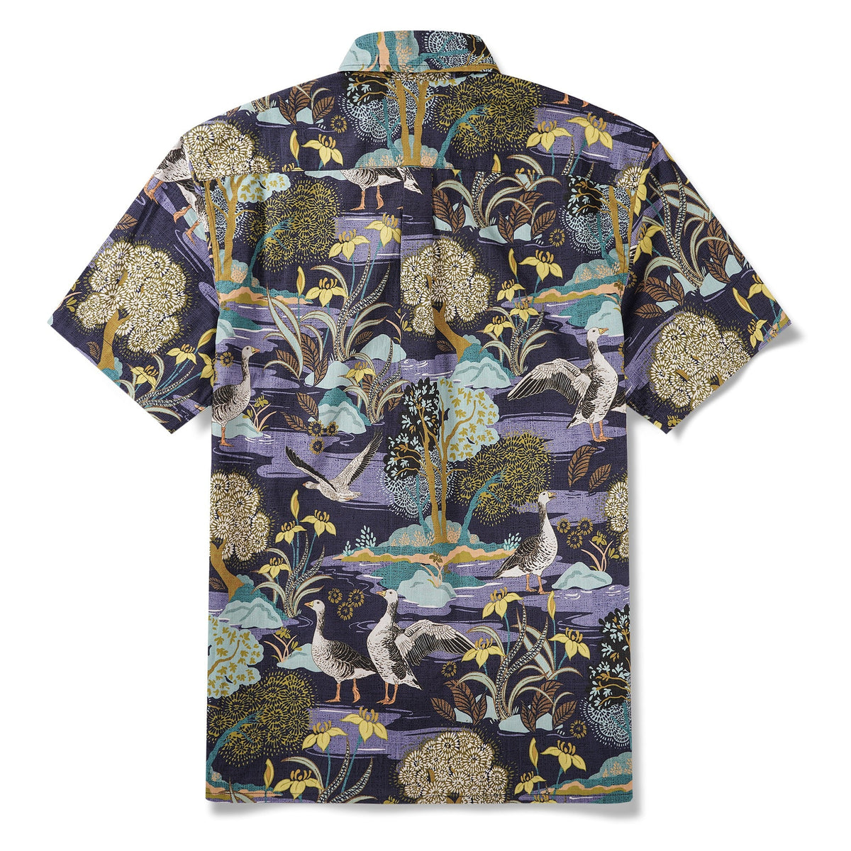 Men's Hawaiian Shirt Short Sleeve Button-down 100% Cotton Blue Aloha The Yellow Iris River By Abigail Bryan