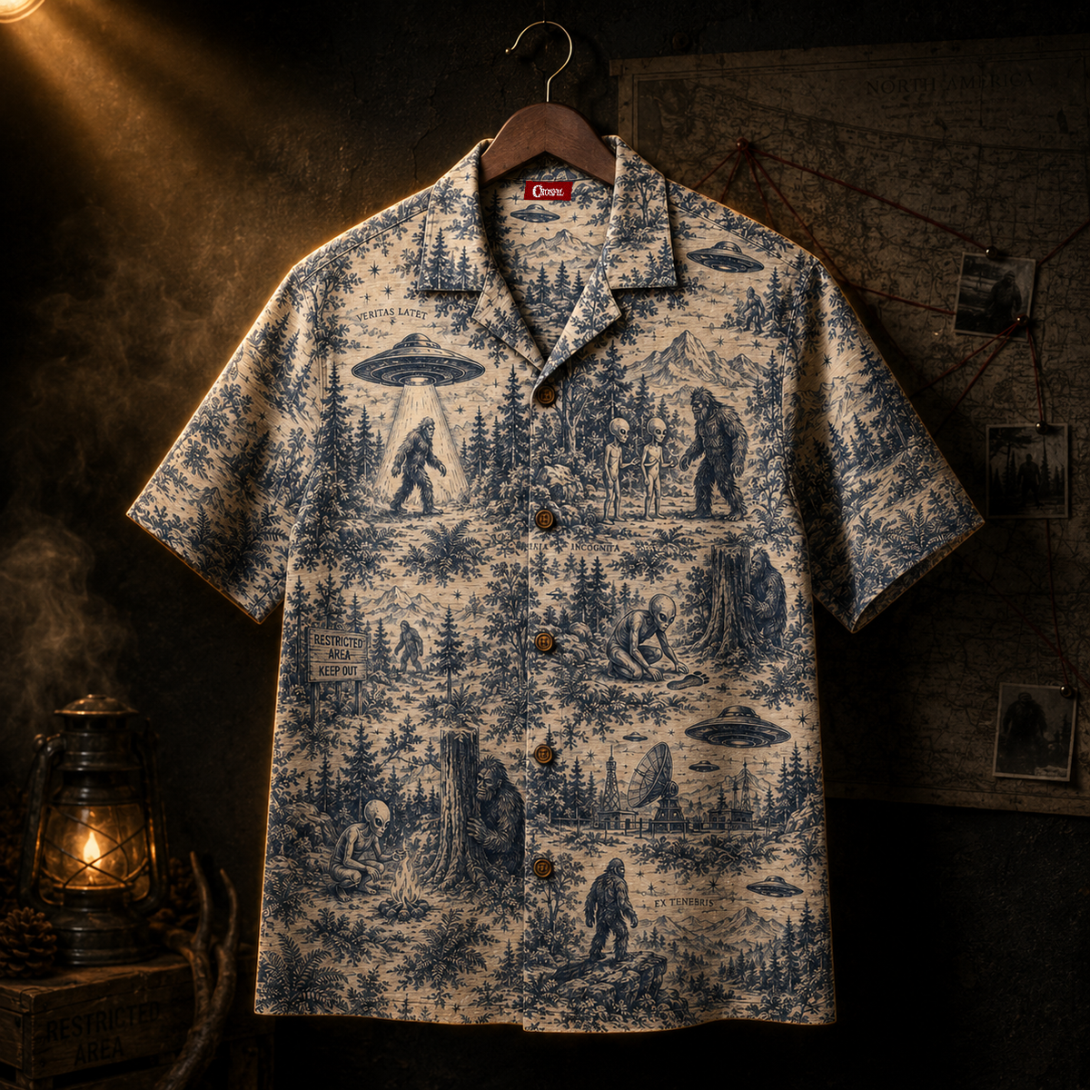 Toile de Cryptide — Vintage Cryptid Narrative Hawaiian Shirt