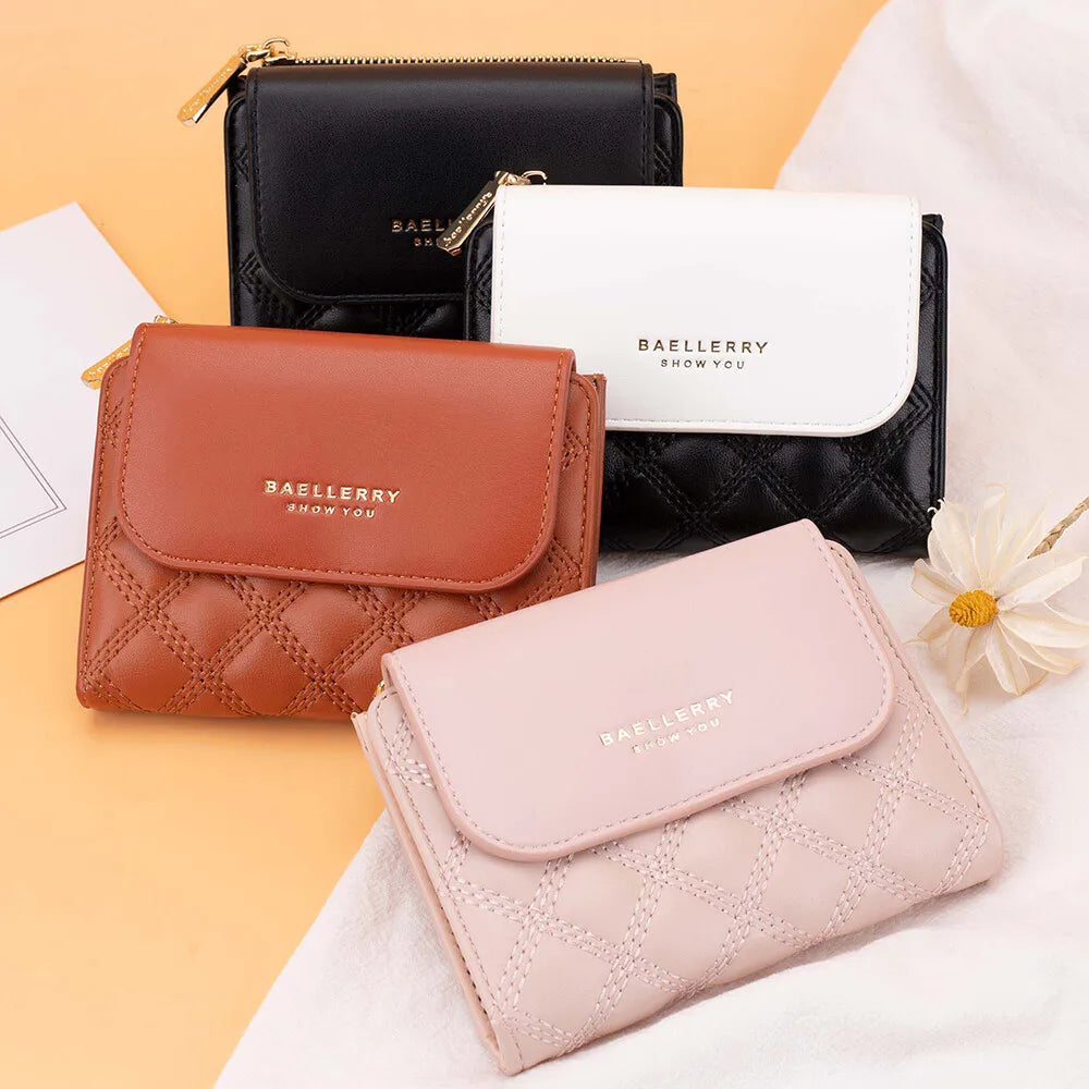 Fashion Women's Wallets Leather Trifold Short Credit Card Holder Purse with Zipper Coin Pocket Photo Girls Cute Pink Wallet
