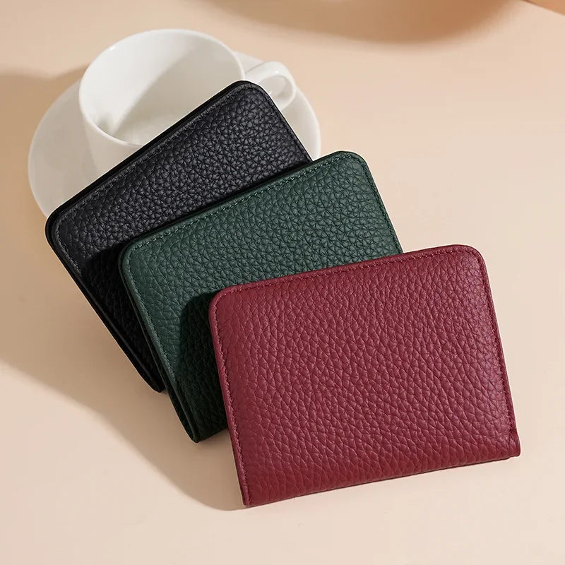 Genuine Leather Women's Wallet Simple Mini Womens Wallets Card Bag Zipper Small Coin Bag Purse
