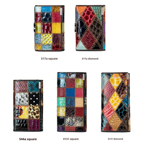 Fashionable Cropped Colorful Genuine Leather Wallet Women's Multi-card Slot Coin Purse Handheld Bag Trendy Style