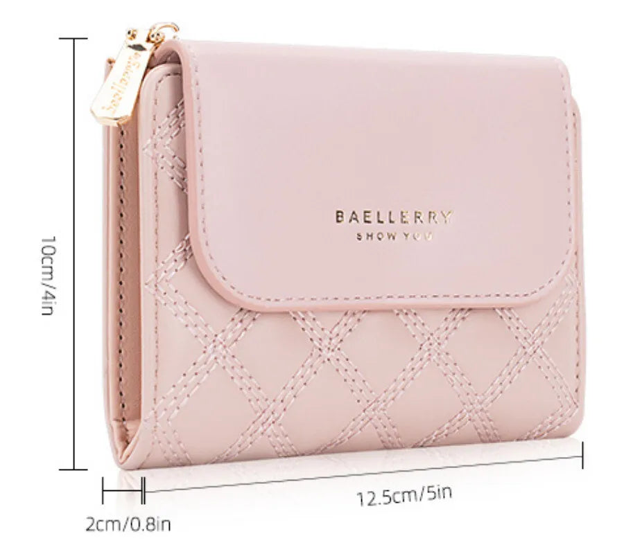 Fashion Women's Wallets Leather Trifold Short Credit Card Holder Purse with Zipper Coin Pocket Photo Girls Cute Pink Wallet