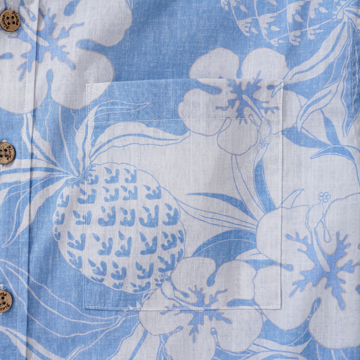 Men's Hawaiian Shirt Short Sleeve Button-down 100% Cotton Blue Aloha Pineapple and Hibiscus Hawaiian Shirt By Cigar