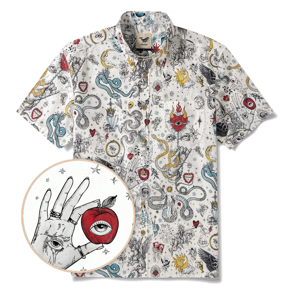 Valentine's Day Gift Men's Hawaiian Shirt Short Sleeve Button-down 100% Cotton White Aloha The Gentle Embrace Of Paradise Unburned By DUDU
