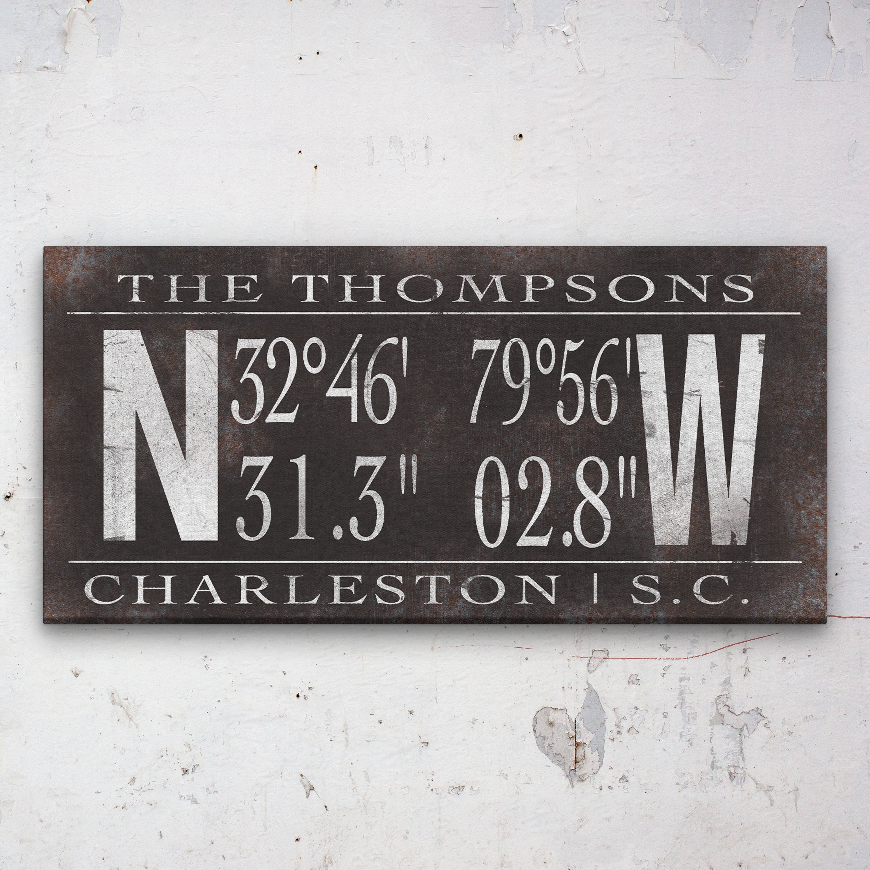 Personalized Family Name Latitude Longitude Coordinates Canvas Wall Decor