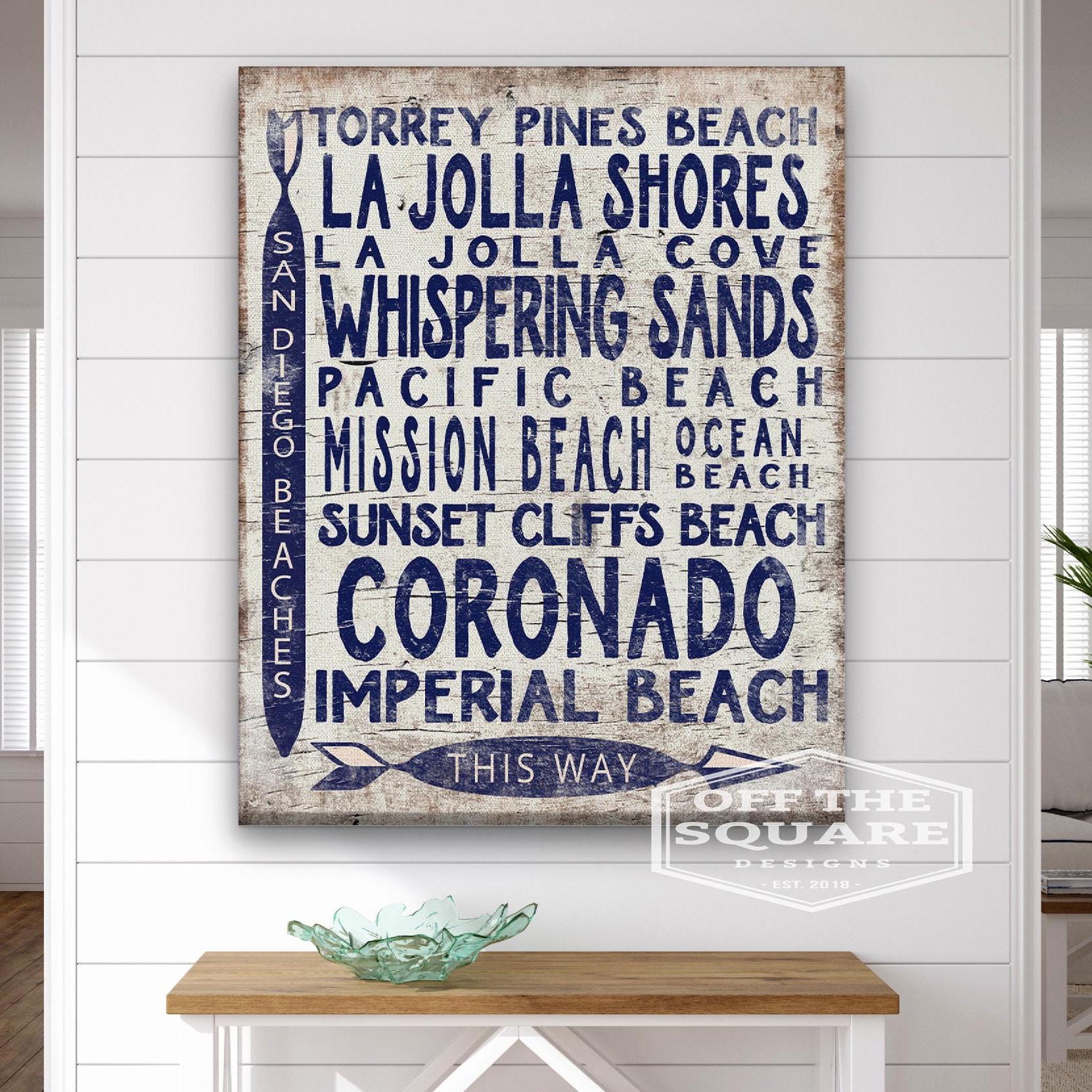 San Diego Beaches Sign - Vintage Wood Look Arrow